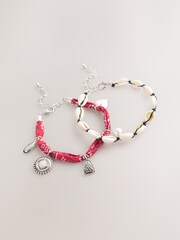 Red/Silver Tone Bandana Print Fabric Charm Anklets 2 Pack - Image 1 of 3