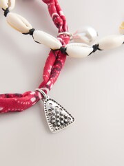 Red/Silver Tone Bandana Print Fabric Charm Anklets 2 Pack - Image 3 of 3