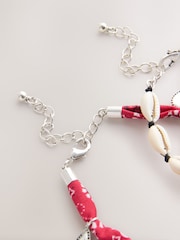 Red/Silver Tone Bandana Print Fabric Charm Anklets 2 Pack - Image 7 of 8