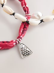Red/Silver Tone Bandana Print Fabric Charm Anklets 2 Pack - Image 8 of 8