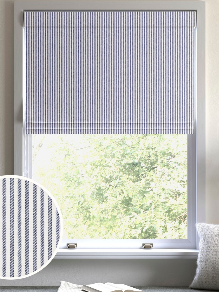 Blue Stitch Stripe Made to Measure Roman Blind - Image 1 of 6