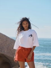 Red Pull-On Utility Denim Shorts - Image 1 of 5