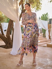 Seraphine Boho Floral Print Maternity & Nursing Midi Wrap Dress - Imaginea 1 din 5