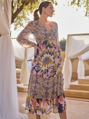 Seraphine Boho Floral Print Maternity & Nursing Midi Wrap Dress - Imaginea 2 din 5