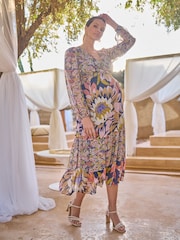 Seraphine Boho Floral Print Maternity & Nursing Midi Wrap Dress - Imaginea 3 din 5
