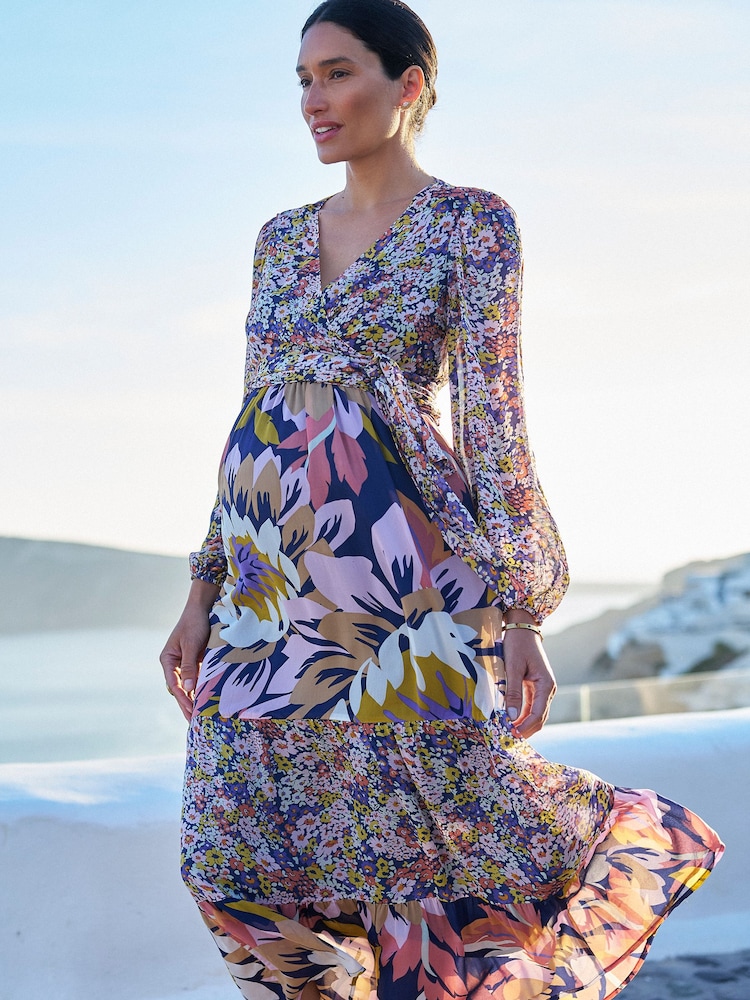 purple and teal maternity dress Custom Purple See-through Ruffled Maternity Photoshoot Gown