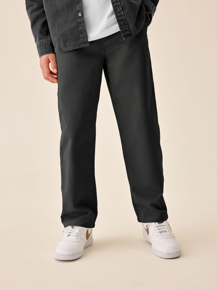 Black Wide Chino Trousers (3-16yrs) - Image 1 of 8 Black Wide Chino Trousers (3-16yrs) - Image 1 of 8