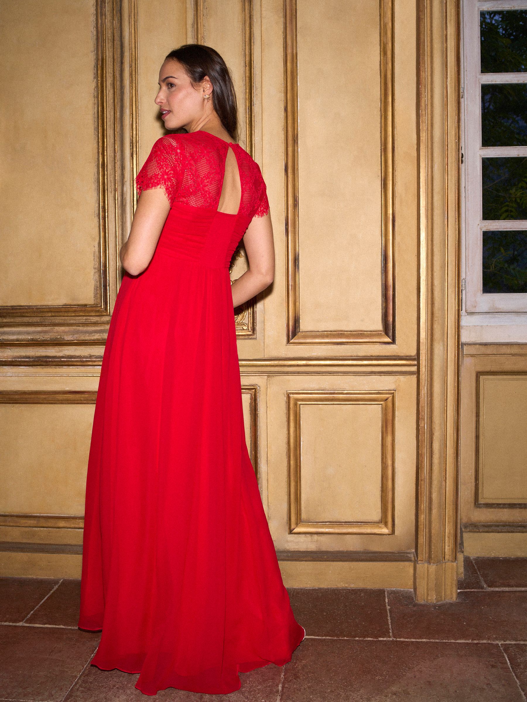 red silk maternity dress Kate Long Sleeve Satin Custom Maternity Photoshoot Gowns, XXL / Custom size(please contact us)