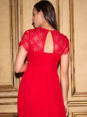 Seraphine Scarlett Red Maternity Lace Sleeve Silk Gown - Image 7 of 7