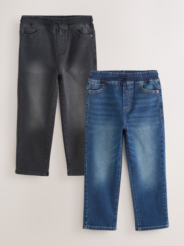 Black/Navy Loose Fit Stretch Elasticated Waist Jeans 2 Pack (3-16yrs) - Image 1 of 6