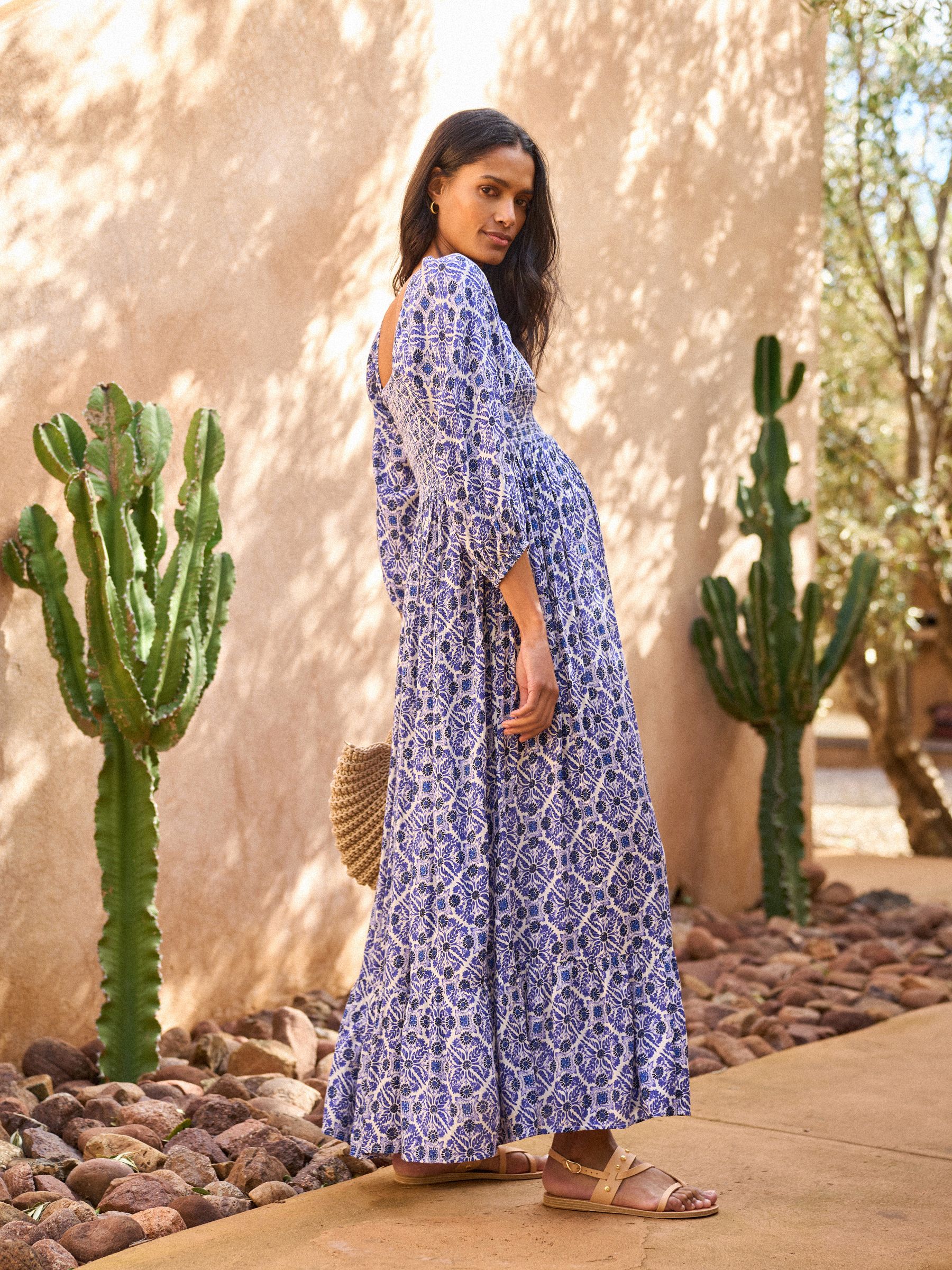 Buy Seraphine Blue Crepe Shirred Bodice Maternity Maxi Dress from Next ...