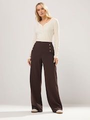 Long Tall Sally Brown Military Button Trousers - Image 1 of 5