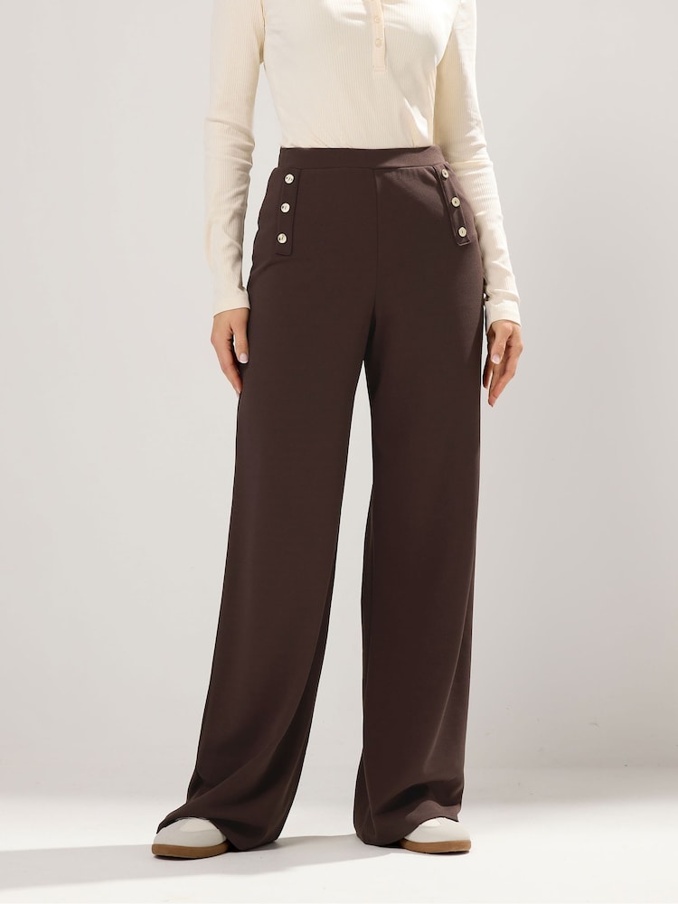 Long Tall Sally Brown Military Button Trousers - Image 2 of 5