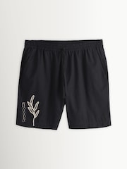 ブラック - Embroidered Drawstring Waist Shorts - 画像 5 / 9
