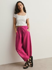 Fuchsia Pink Barrel Leg Linen Cotton Blend Trousers - Image 1 of 8