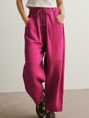 Fuchsia Pink Barrel Leg Linen Cotton Blend Trousers - Image 2 of 8