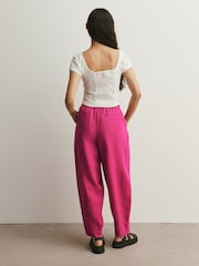Fuchsia Pink Barrel Leg Linen Cotton Blend Trousers - Image 4 of 8