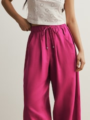 Fuchsia Pink Barrel Leg Linen Cotton Blend Trousers - Image 5 of 8