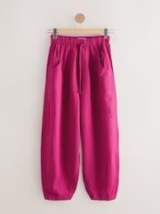 Fuchsia Pink Barrel Leg Linen Cotton Blend Trousers - Image 6 of 8