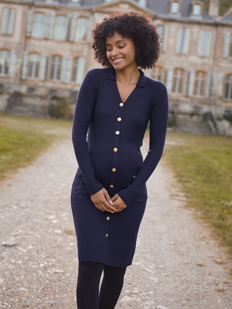 Seraphine Navy Blue Maternity Knitted Dress - Image 2 of 5 Seraphine Navy Blue Maternity Knitted Dress - Image 2 of 5