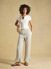 Joules Lila Cream Short Sleeve Ribbed Button Front Jersey Top - Image 5 of 7