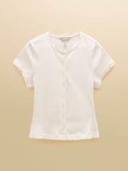 Joules Lila Cream Short Sleeve Ribbed Button Front Jersey Top - Image 7 of 7