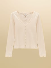 Joules Romy Cream Long Sleeve V Neck Pointelle Jersey Top - Image 6 of 6