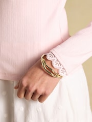 Joules Romy Pink Long Sleeve V Neck Pointelle Jersey Top - Image 5 of 6