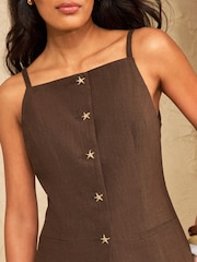 Love & Roses Chocolate Brown Linen Look Scallop Pocket Waistcoat - Image 2 of 4
