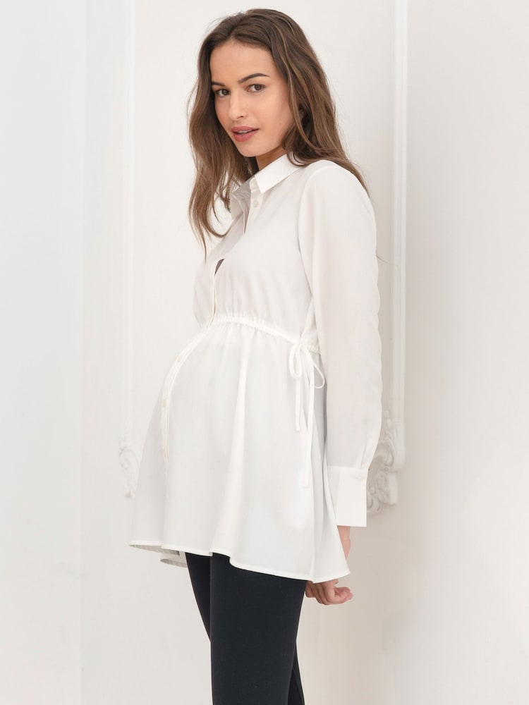 Seraphine White Ivory Maternity & Nursing Drawstring Detail Shirt - Image 1 of 7