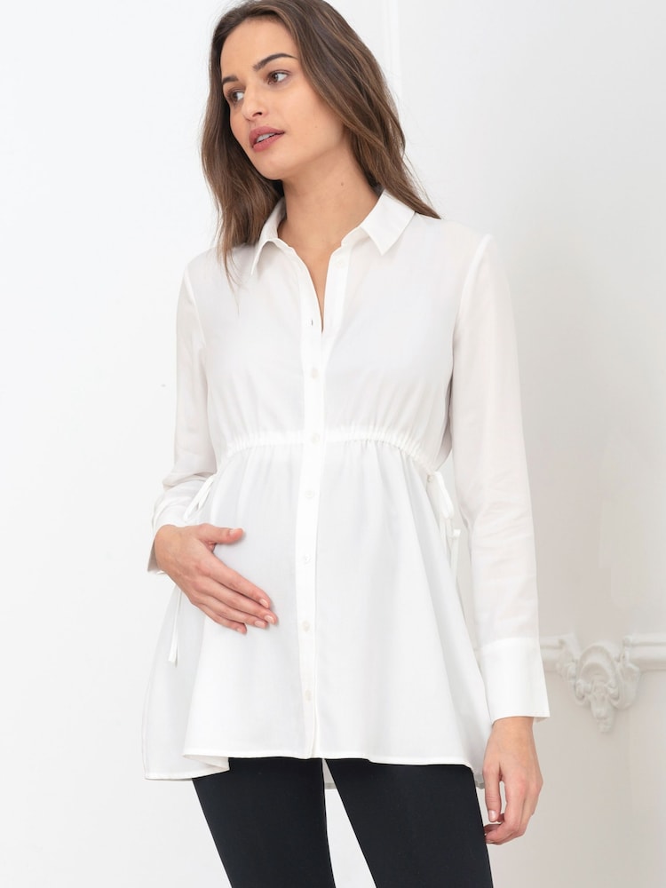 Seraphine White Ivory Maternity & Nursing Drawstring Detail Shirt - Image 7 of 7