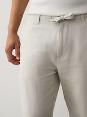 Stone Straight Fit Cotton Linen Blend Chino Trousers - Image 5 of 10