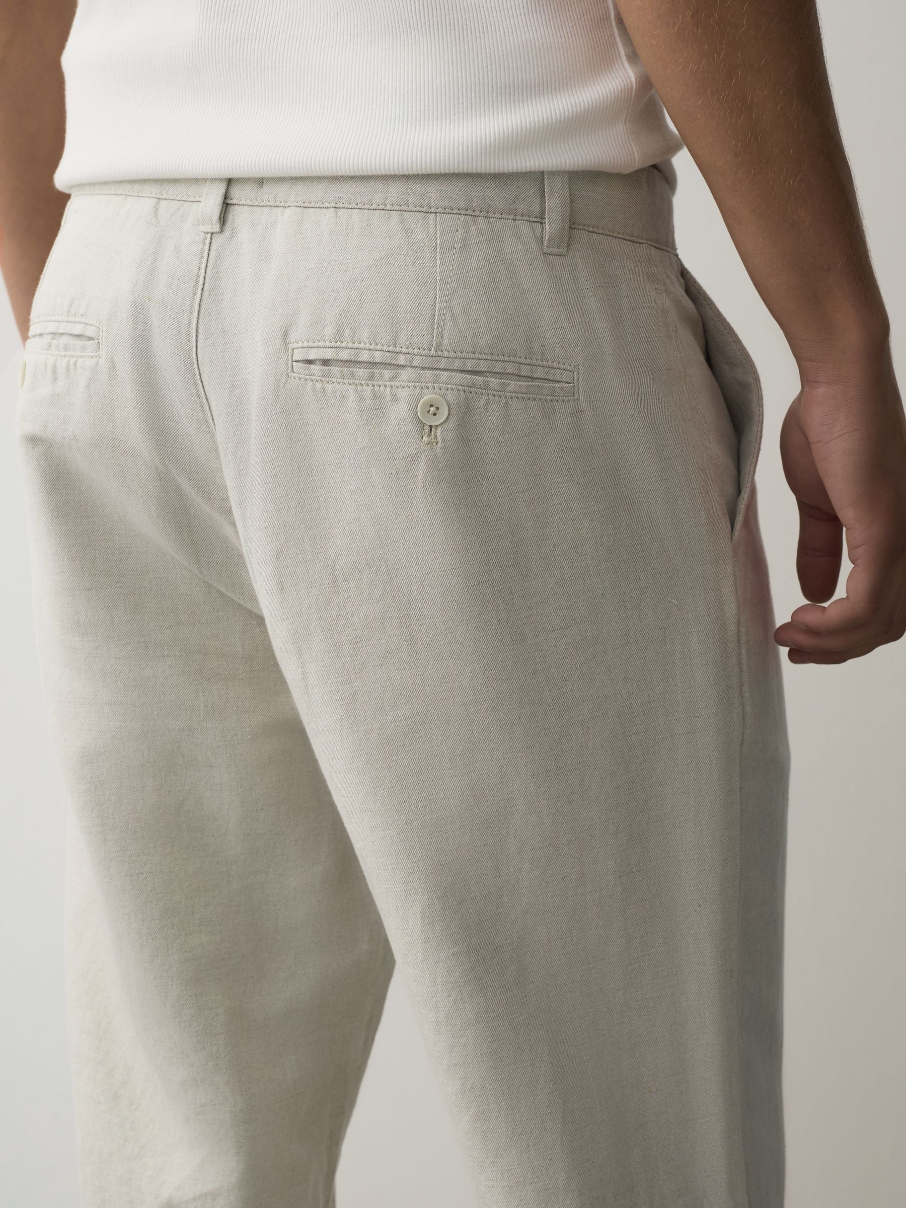 Buy Stone Straight Fit Cotton Linen Blend Twill Chino Trousers