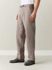 Sēņu brūns - Taisna piegriezuma - Cotton Linen Blend Chino Trousers - Attēls 1 no 10