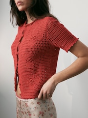 Short Sleeve Crochet Cardigan - תמונה 2 מתוך 5