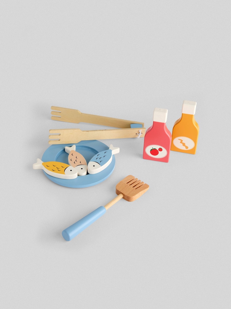 JoJo Maman Bébé Blue Wooden Barbecue Play Set - Image 5 of 5