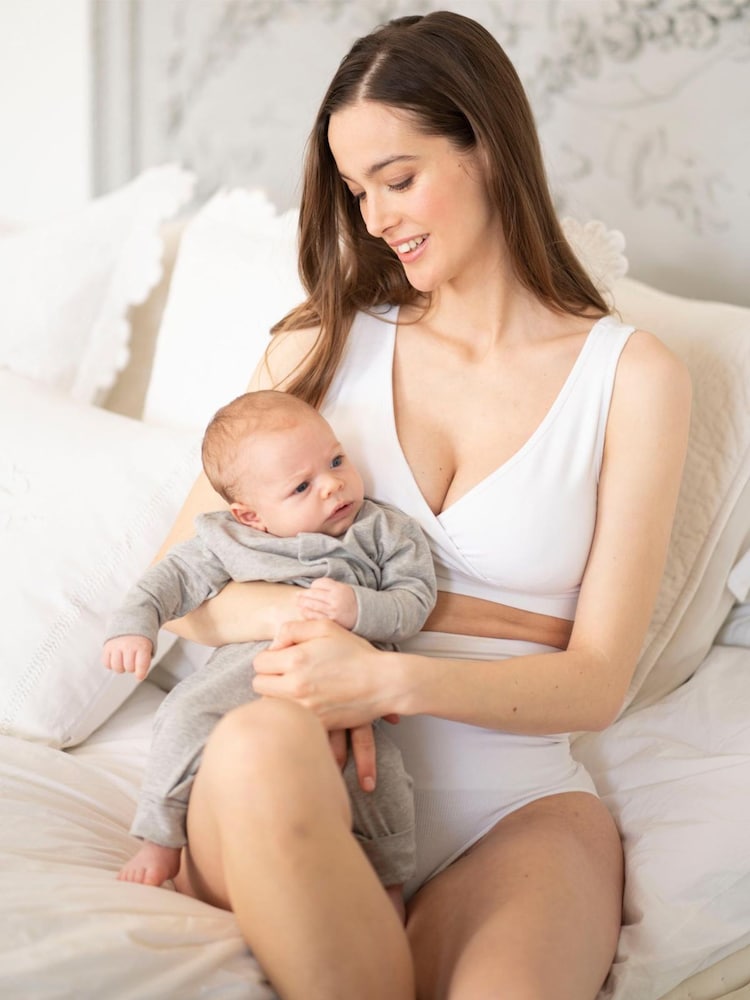 Seraphine Grey Stripe & White Maternity & Nursing Seamless Sleep Bras 2 Pack - Image 2 of 8 Seraphine Grey Stripe & White Maternity & Nursing Seamless Sleep Bras 2 Pack - Image 2 of 8