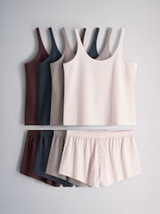 The Set 4 Pack Essentials Tank an Boxer Short Pyjamas Set Navy/Taupe/Light Pink/Burgundy - Image 1 of 11