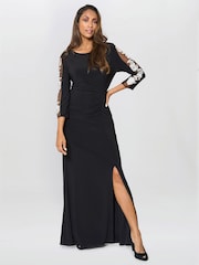 Gina Bacconi Suzie Embroidered Sleeve Maxi Black Dress - Imagen 2 de 6