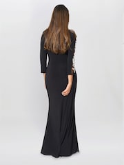 Gina Bacconi Suzie Embroidered Sleeve Maxi Black Dress - Imagen 3 de 6