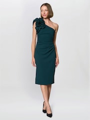 Gina Bacconi Green Kimberley One Shoulder Ruffle Dress - Image 3 of 5