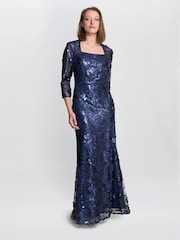 Gina Bacconi Blue Kirsty Sequin Lace Maxi Dress - Image 3 of 6