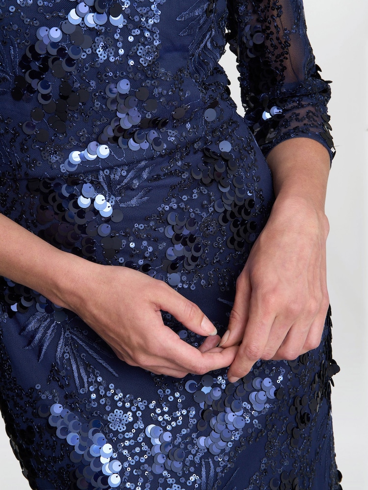 Gina Bacconi Blue Kirsty Sequin Lace Maxi Dress - Image 6 of 6 Gina Bacconi Blue Kirsty Sequin Lace Maxi Dress - Image 6 of 6