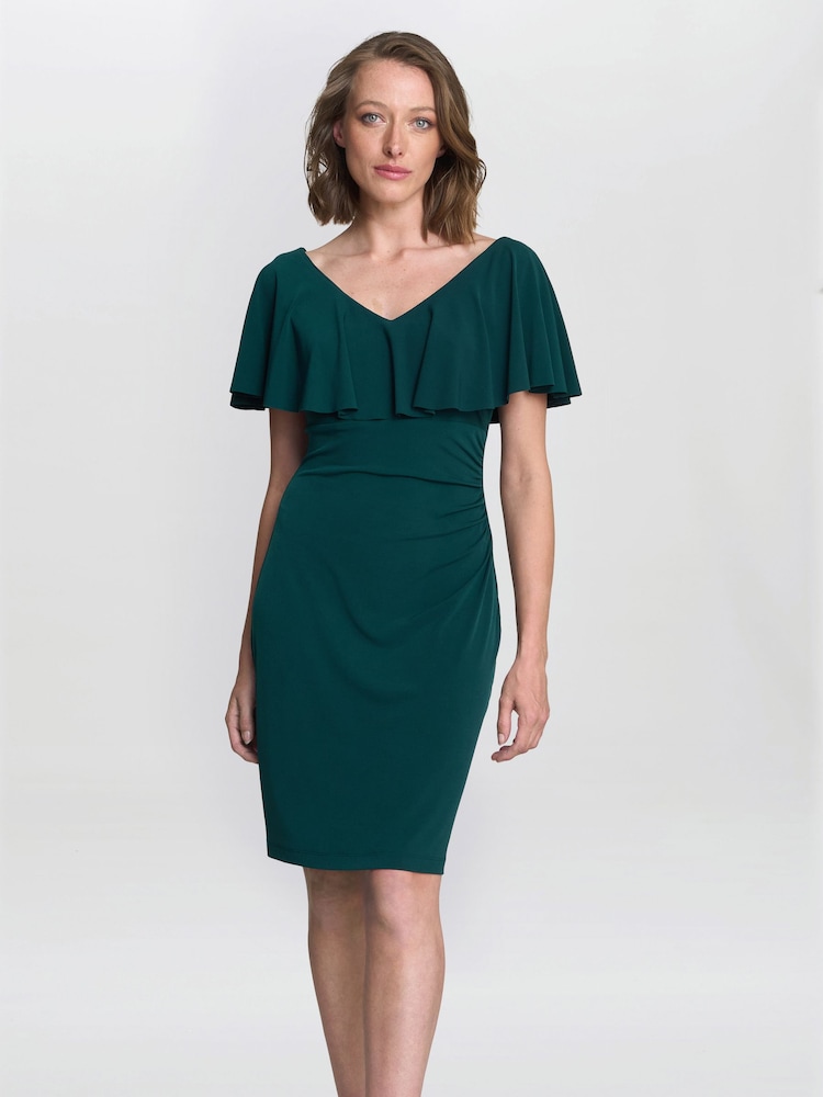 Gina Bacconi Green Allie Flutter Sleeve Cocktail Dress - Image 1 of 5 Gina Bacconi Green Allie Flutter Sleeve Cocktail Dress - Image 1 of 5