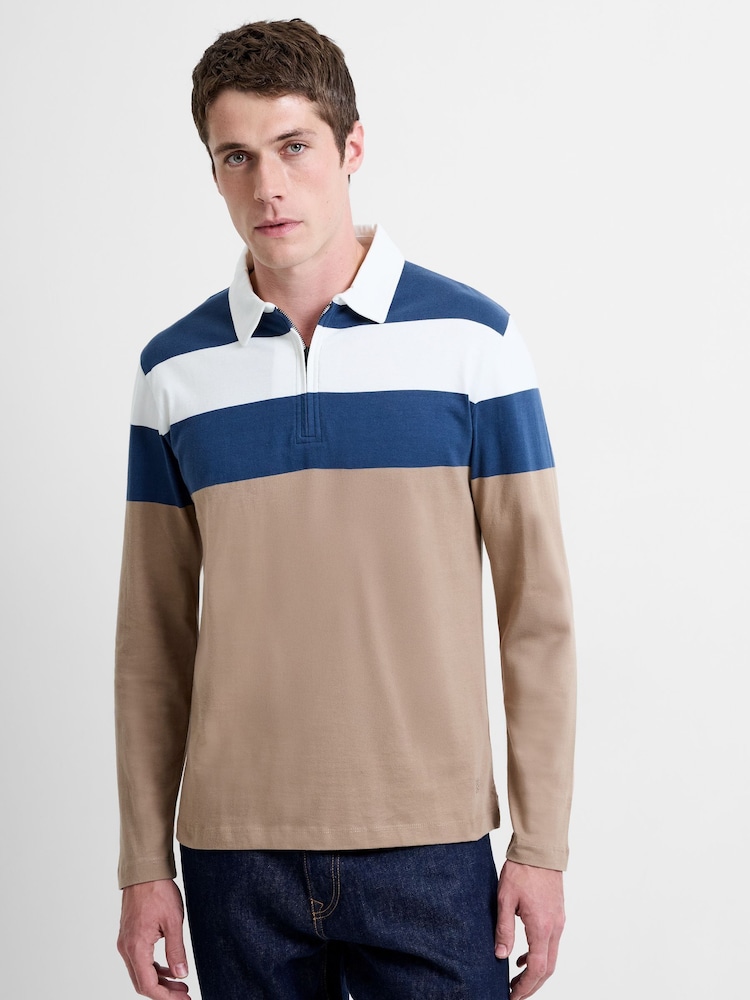 French Connection Natural Cotton Striped Collared Long Sleeve Polo Shirt - Image 1 of 5 French Connection Natural Cotton Striped Collared Long Sleeve Polo Shirt - Image 1 of 5