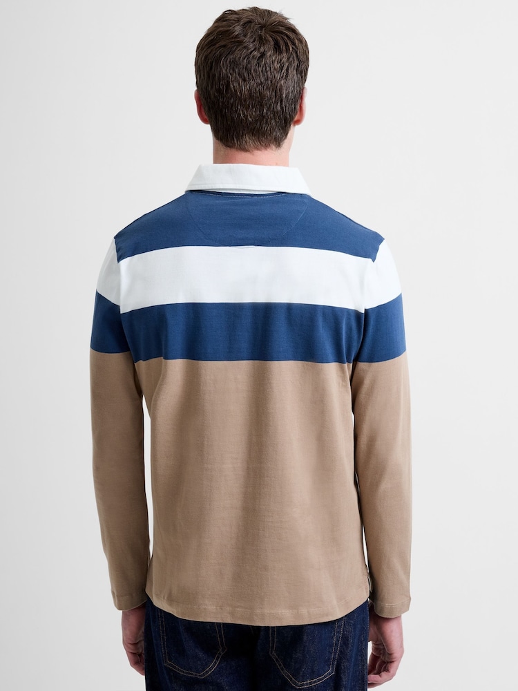 French Connection Natural Cotton Striped Collared Long Sleeve Polo Shirt - Image 2 of 5 French Connection Natural Cotton Striped Collared Long Sleeve Polo Shirt - Image 2 of 5