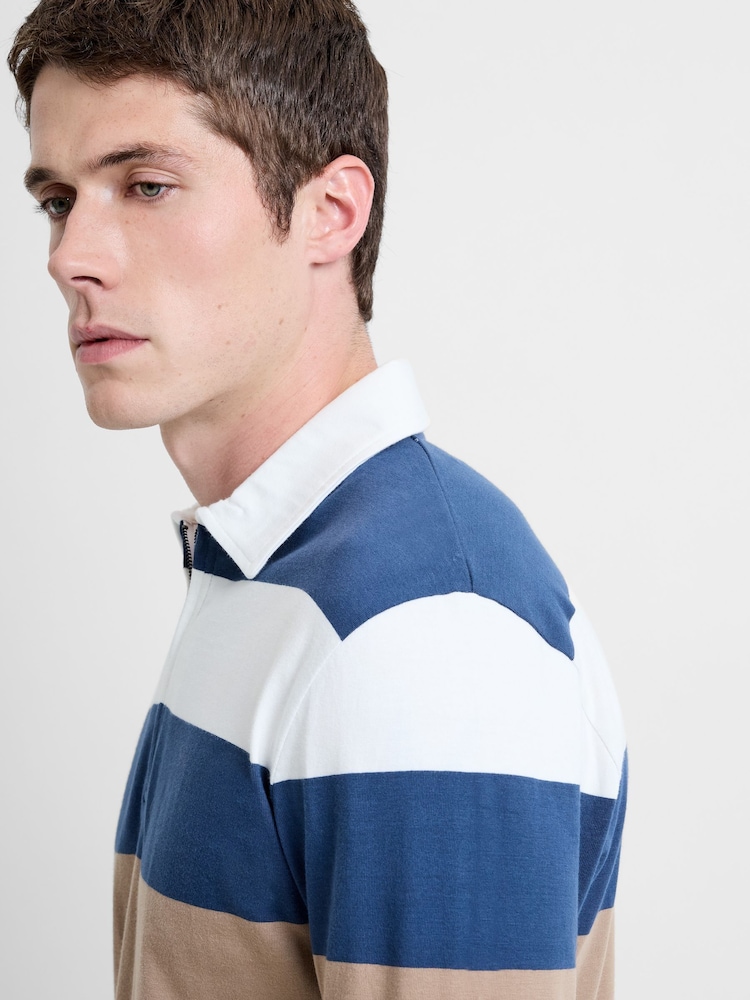French Connection Natural Cotton Striped Collared Long Sleeve Polo Shirt - Image 5 of 5 French Connection Natural Cotton Striped Collared Long Sleeve Polo Shirt - Image 5 of 5