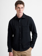 French Connection Black Cotton Blend Heavy Jersey Double Chest Pocket Button-Up Overshirt - Image 3 of 5