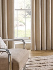 Ivory Natural Collection Luxe Heavyweight Velvet Blocks Eyelet Lined Curtains - Image 2 of 5