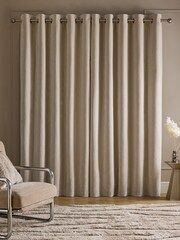 Ivory Natural Collection Luxe Heavyweight Velvet Blocks Eyelet Lined Curtains - Image 4 of 5